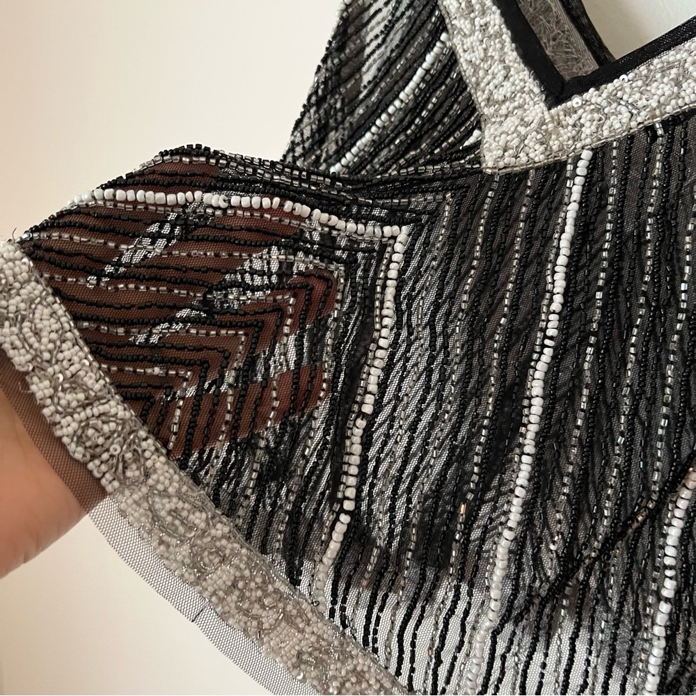 By Anthropologie Embellished Stripe Cami, Black Beads and Silver, Size M - Picture 12 of 14